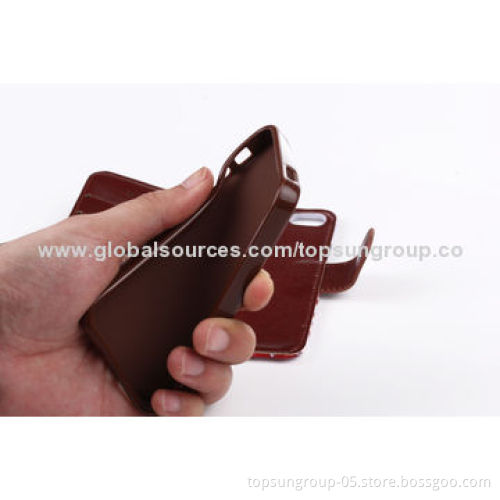 PU Leather Cases for iPhone 5S/5G, Floral Pattern with Card Slots and Hanging Rope